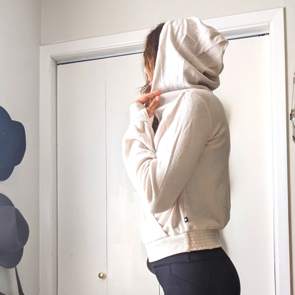 CycleBar Thrive Societe Waffle Knit Open Front Hooded Pullover - Picture 4 of 9